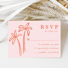 Modern hand-draken Handflatan Träd Rosa Bröllop OSA Kort