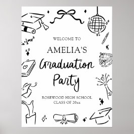 Modern Hand Drawn Bow Graduation Party Welcome Poster