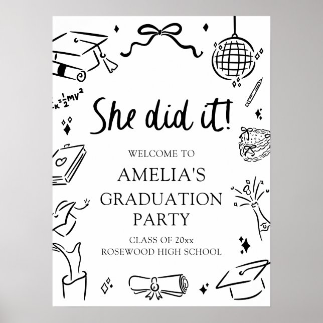 Modern Hand Drawn Bow Graduation Party Welcome Poster (Framsidan)