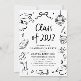 Modern Hand Drawn Class of 2027 Graduation Party Inbjudningar