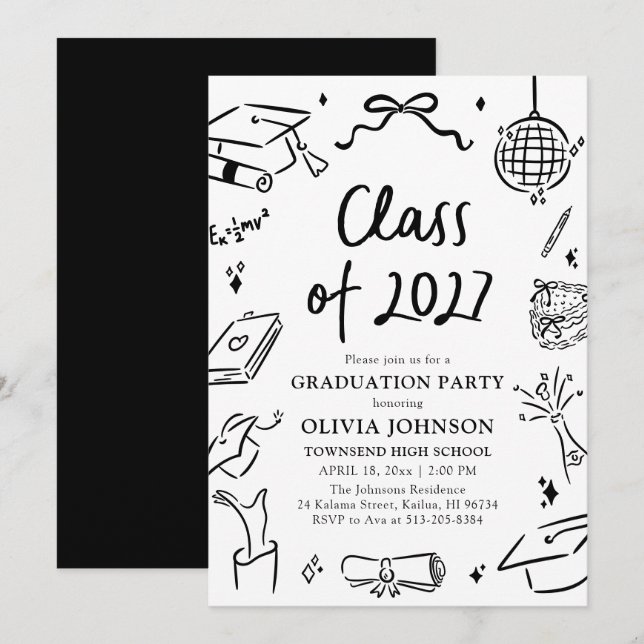 Modern Hand Drawn Class of 2027 Graduation Party Inbjudningar (Fram/baksida)