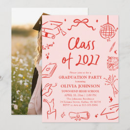 Modern Hand Drawn Class of 2027 Graduation Party Inbjudningar