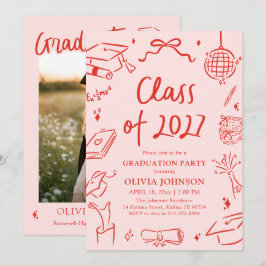 Modern Hand Drawn Class of 2027 Graduation Party Inbjudningar
