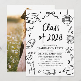 Modern Hand Drawn Class of 2028 Graduation Party Inbjudningar
