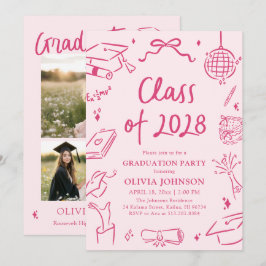 Modern Hand Drawn Class of 2028 Graduation Party Inbjudningar