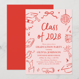 Modern Hand Drawn Class of 2028 Graduation Party Inbjudningar
