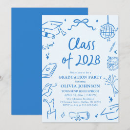 Modern Hand Drawn Class of 2028 Graduation Party Inbjudningar