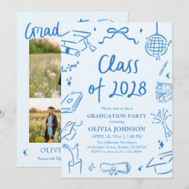 Modern Hand Drawn Class of 2028 Graduation Party Inbjudningar
