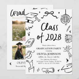 Modern Hand Drawn Class of 2028 Graduation Party Inbjudningar