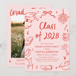 Modern Hand Drawn Class of 2028 Graduation Party Inbjudningar