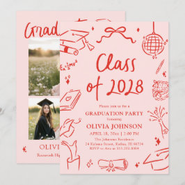 Modern Hand Drawn Class of 2028 Graduation Party Inbjudningar