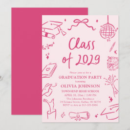 Modern Hand Drawn Class of 2029 Graduation Party Inbjudningar