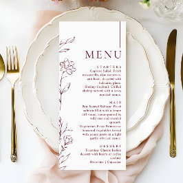 Modern Hand Drawn Floral Burgundy Wedding Dinner Meny