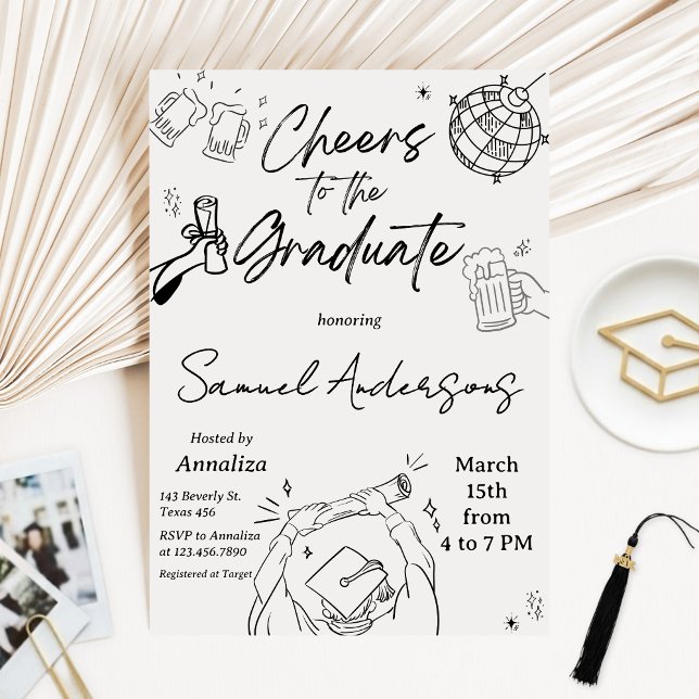 Modern Hand Drawn Photo Graduation Party Inbjudningar (Modern Graduation Announcement Graduation Party Invitation)