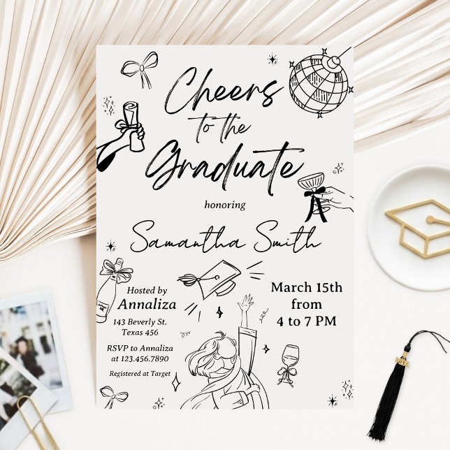 Modern Hand Drawn Photo Graduation Party Inbjudningar (Modern Graduation Announcement Graduation Party Invitation)
