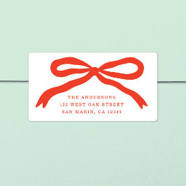 Modern Hand-Drawn Red Bow-Returadress Adressetikett