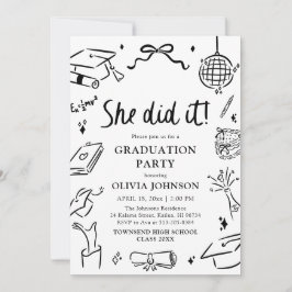 Modern Hand Drawn She did it Graduation Party Inbjudningar