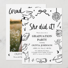 Modern Hand Drawn She did it Graduation Party Inbjudningar