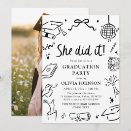 Modern Hand Drawn She did it Graduation Party Inbjudningar