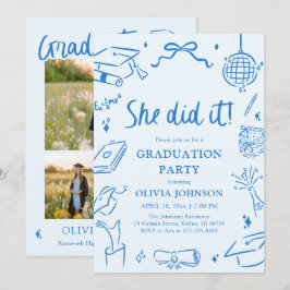 Modern Hand Drawn She did it Graduation Party Inbjudningar