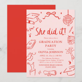 Modern Hand Drawn She did it Graduation Party Inbjudningar
