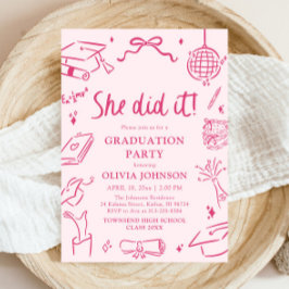 Modern Hand Drawn She did it Pink Graduation Party Inbjudningar
