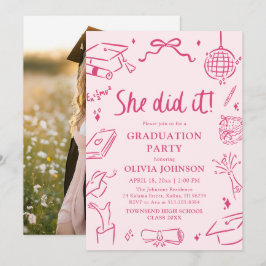 Modern Hand Drawn She did it Pink Graduation Party Inbjudningar