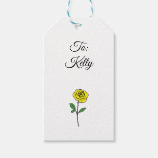 Modern Hand Drawn Yellow Rose Customize Name Presentetikett
