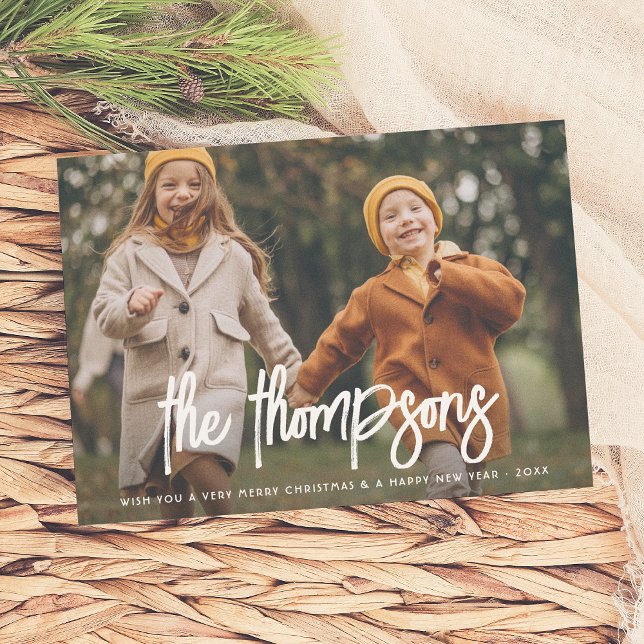 Modern hand-Helgdag för familjen Namn 2 Julkort (Skapare uppladdad)