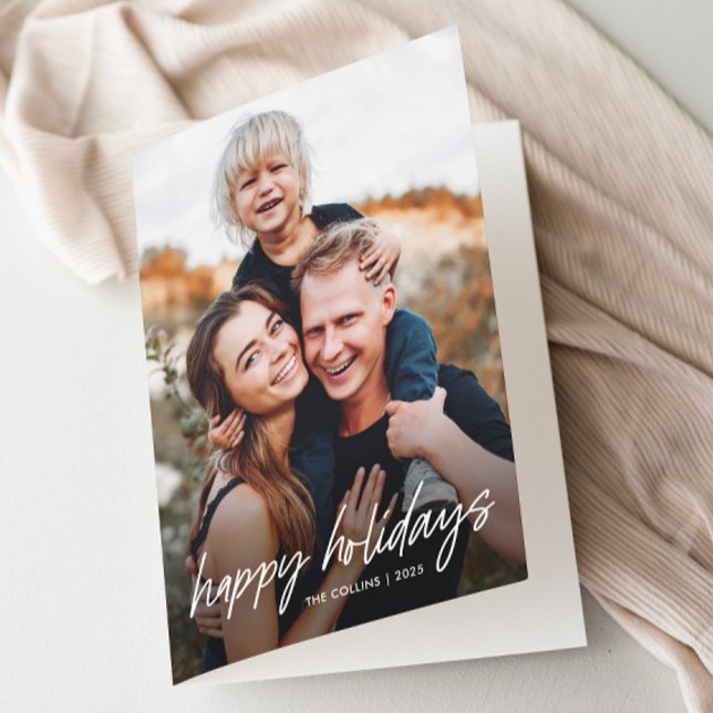 Modern Hand Lettered 2 Foto  Helgkort (Modern hand written 2 photo holiday cards.)