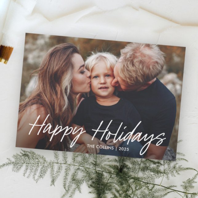 Modern Hand Lettered  2 Foto  Julkort (Minimal Hand Lettered 2 Photo Holiday Cards.)