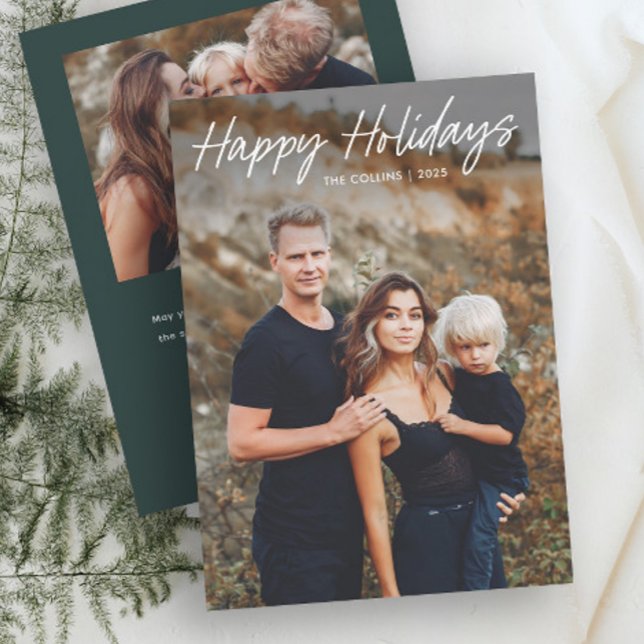 Modern Hand Lettered 2 Foto Julkort (Simple Hand Lettered 2 Photo Holiday Cards.)