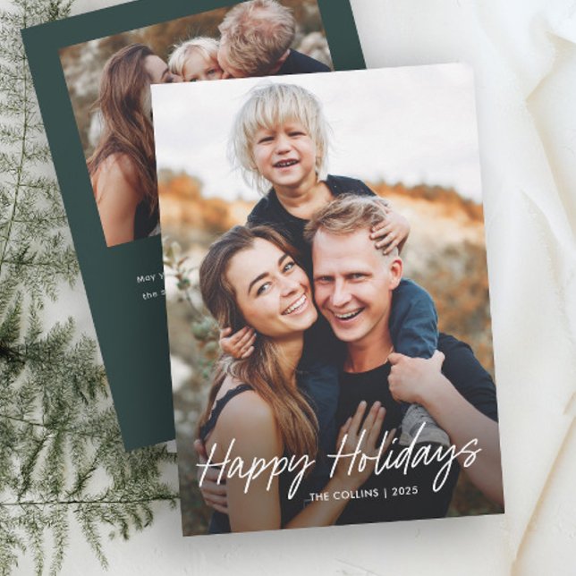 Modern Hand Lettered 2 Foto Julkort (Modern Hand Lettered 2 Photo Holiday Cards.)