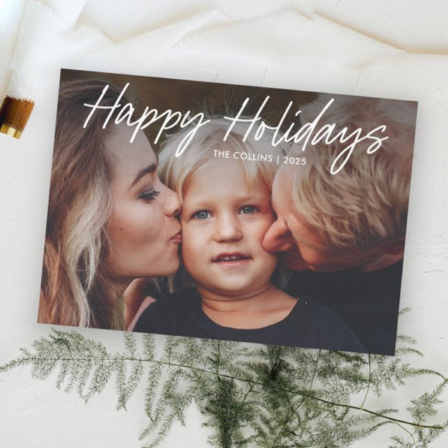 Modern Hand Lettered  2 Foto  Julkort (Minimal Hand Lettered 2 Photo Holiday Cards.)