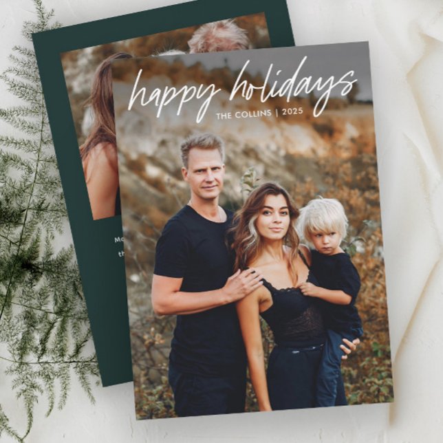 Modern Hand Lettered 2 Foto Julkort (Simple Hand Lettered 2 Photo Holiday Cards.)