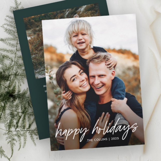 Modern Hand Lettered 2 Foto Julkort (Simple Hand Lettered 2 Photo Holiday Cards.)