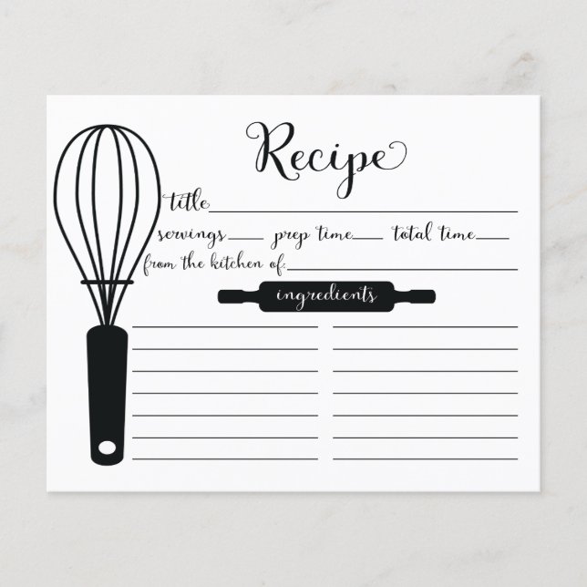 Modern Hand Lettered Black Whisk-receptkort (Framsida)