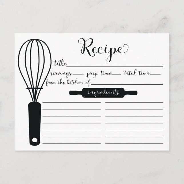 Modern Hand Lettered Black Whisk-receptkort Vykort (Framsida)