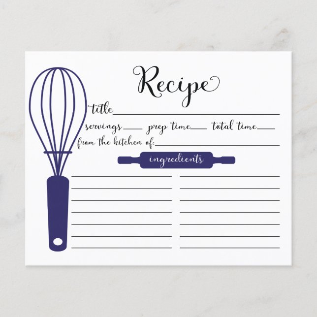 Modern Hand Lettered Blue Whisk Recipe Card (Framsida)