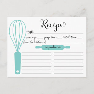 Modern Hand Lettered Blue Whisk Recipe Card Vykort