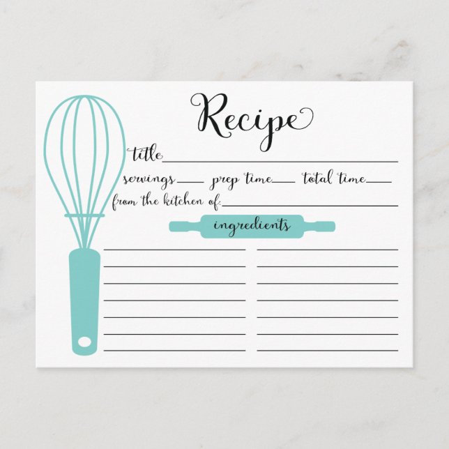 Modern Hand Lettered Blue Whisk Recipe Card Vykort (Framsida)