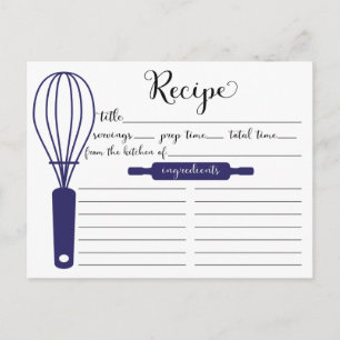 Modern Hand Lettered Blue Whisk Recipe Card Vykort
