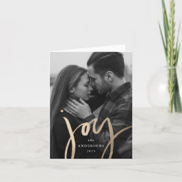 Modern Hand-Lettered Joy Faux Gold Foil Photo Helgkort