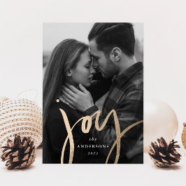 Modern Hand-Lettered Joy Faux Gold Foil Photo Julkort