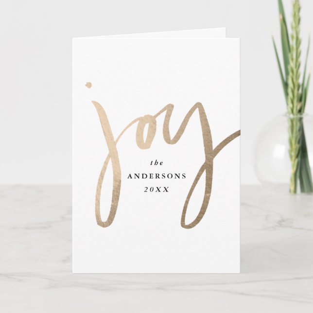 Modern hand-Lettered Joy Guld non-Photo Helgkort (Framsida)