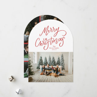 Modern Hand-lettered Merry Christmas Arch Photo Julkort