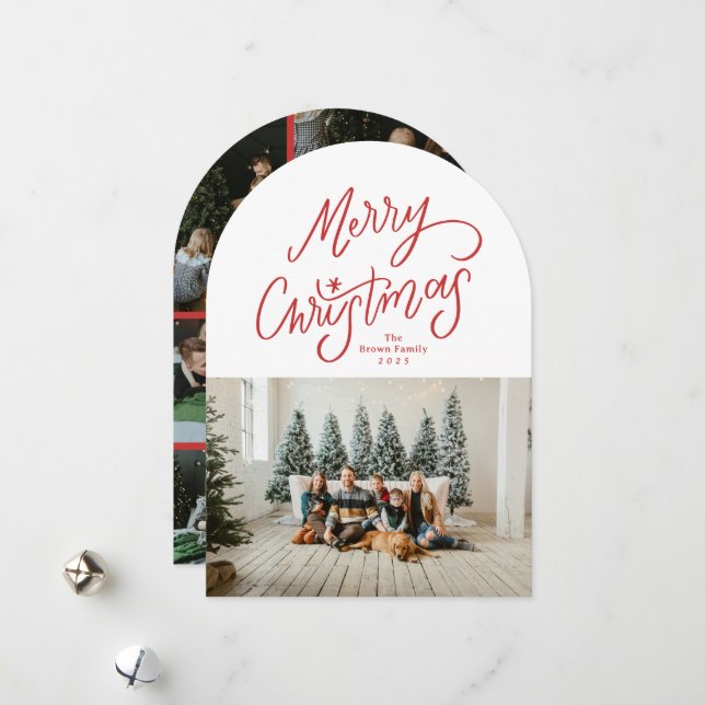 Modern Hand-lettered Merry Christmas Valfoton Julkort (Fram/Back In Situ)