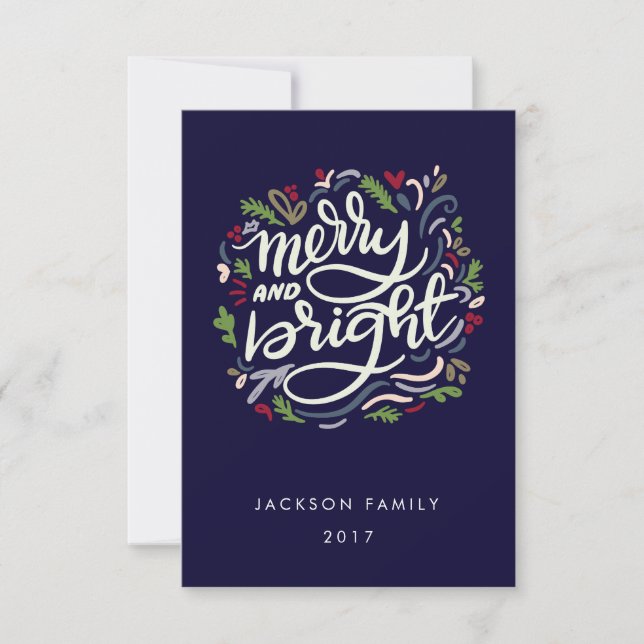 Modern hand Lettered merry och Bright Helgdag Inbjudningar (Framsida)
