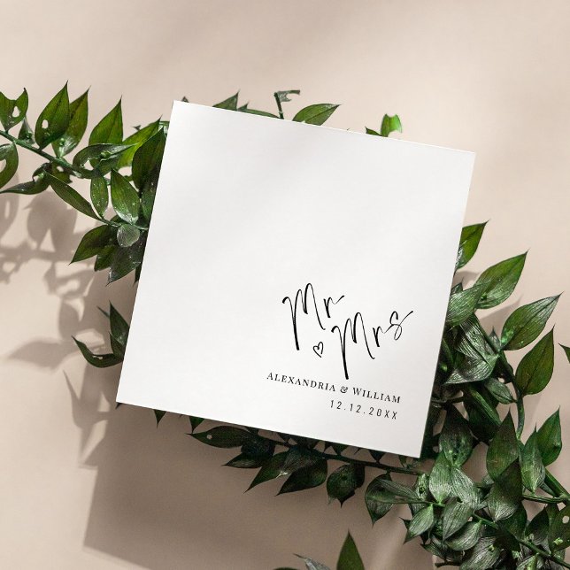Modern Hand Lettered Mr och Mrs Bröllop Pappersservett (Personalized Modern Hand Lettered Mr and Mrs Wedding Napkins)