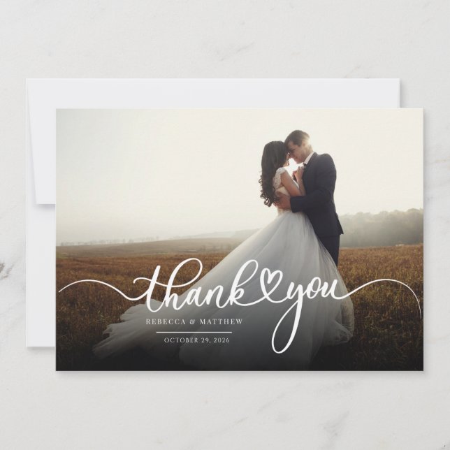 Modern Hand-Lettered Newlyweds-foto Tack Kort (Framsida)